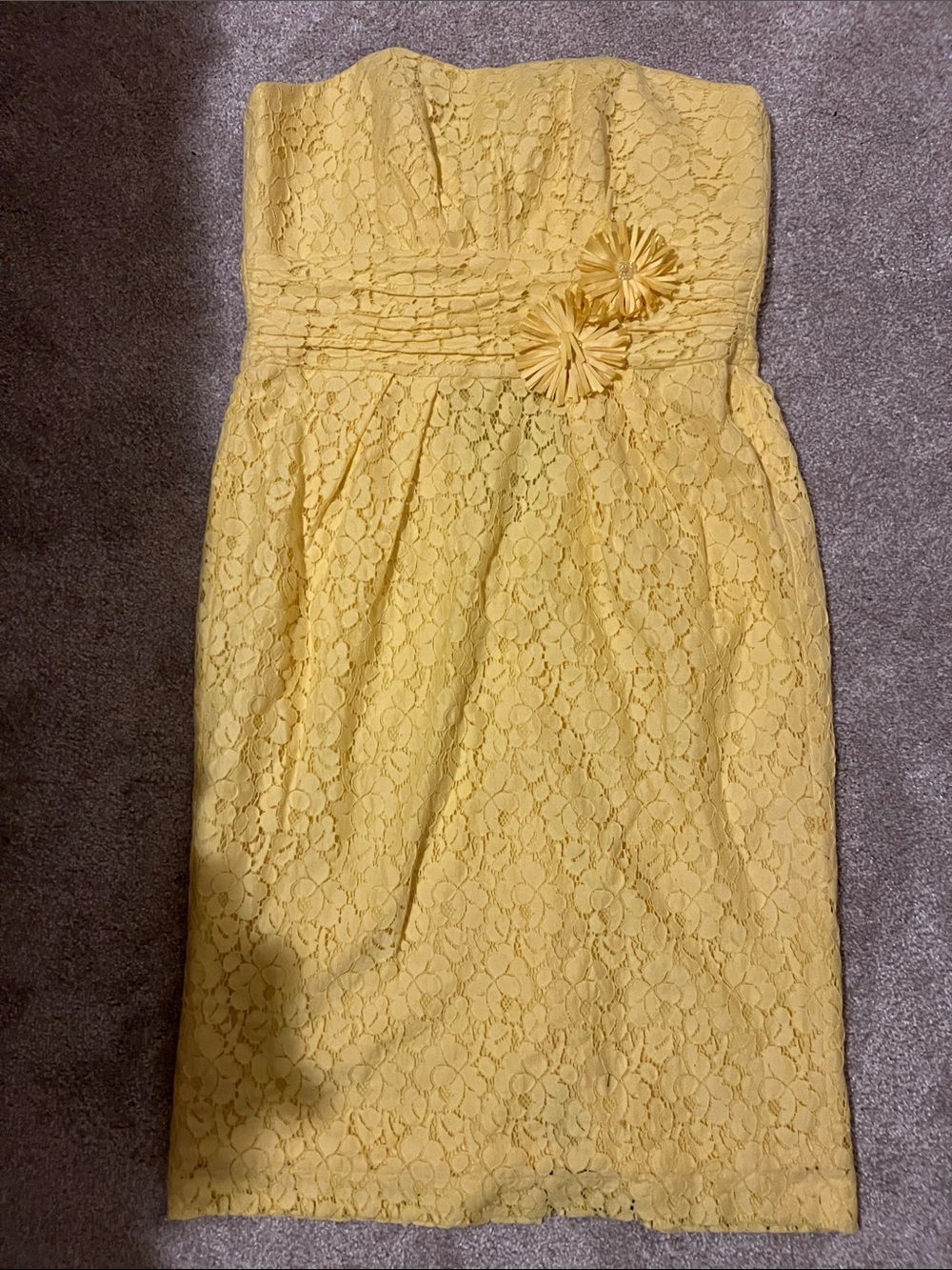 Strapless Yellow Lace Dress with Floral Detail